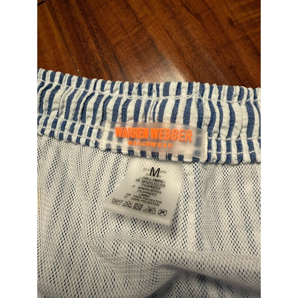 Warren Webber Beachwear Swim Trunks Men's M Lemon Embroidered Striped Shorts - Picture 2 of 7